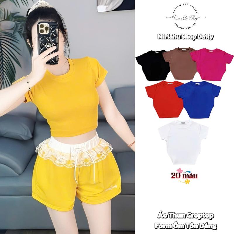 Áo Thun Croptop Nữ Form Ôm Dáng Ngắn Mẫu Trơn – Thời Trang Cá Tính Hot Trend 2025 - Tôn Dáng Hack - Dễ Phối Đồ - Mặc Đi Chơi Tết 2026