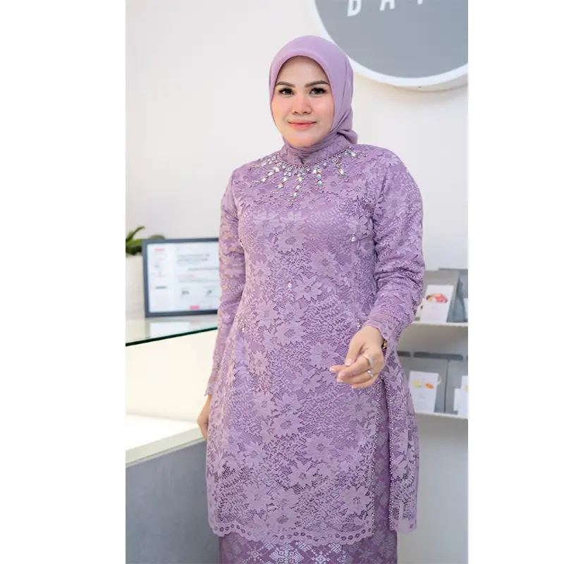 Kebaya Cellyn Sanghai Payet | Kutubaru Full Burkat Mewah | Kebaya Lamaran Wisuda Modern Atasan  Seragam  Baju  Kondangan Atasan Panjang Wanita Pesta Katun Dress Kerah brokat elegan Motif Natal 0