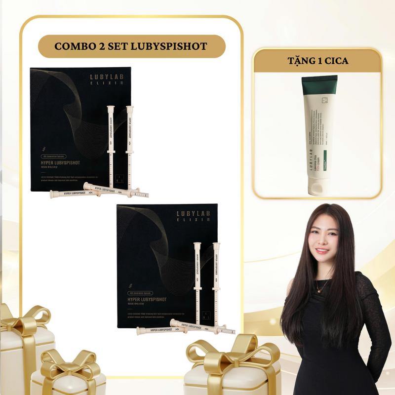 SN1839 - Combo 2 Set Hyper LUBYSPISHOT Dual-Gen Spicule Therapy tổng 4*2 ống Tặng 1 tuýp Kem Liposome cica PDRN Lubylab cream 50ml 