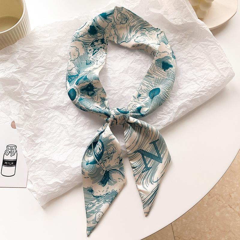 Product Introduction of New Brand Fashion Letter Pattern Women Silk Riband Handle Bags Scarf Small Ribbon Hair Band Headband Scarves & Wraps Hair Ties for girls A-Z 27