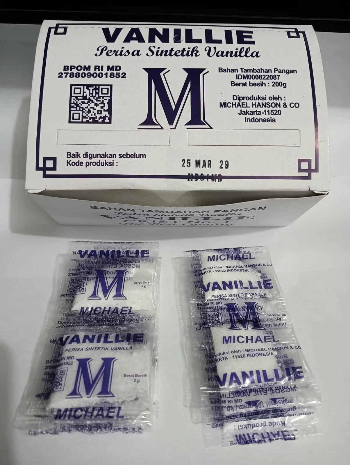 VANILLIE M PERISA SINTETIK VANILLA ISI 100PCS @ 2 GRAM MICHAEL HANSON&CO