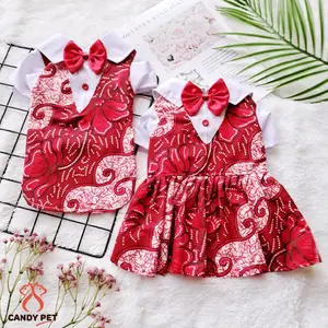 Candypet - Baju kucing anjing couple batik ombak merah untuk hewan