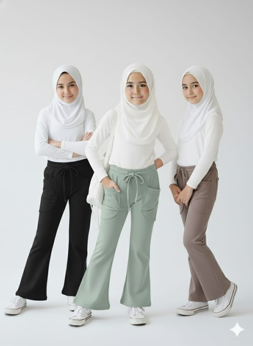 Celana Cutbray Anak Perempuan Pocket Depan Usia 8 Sampai 12 Tahun