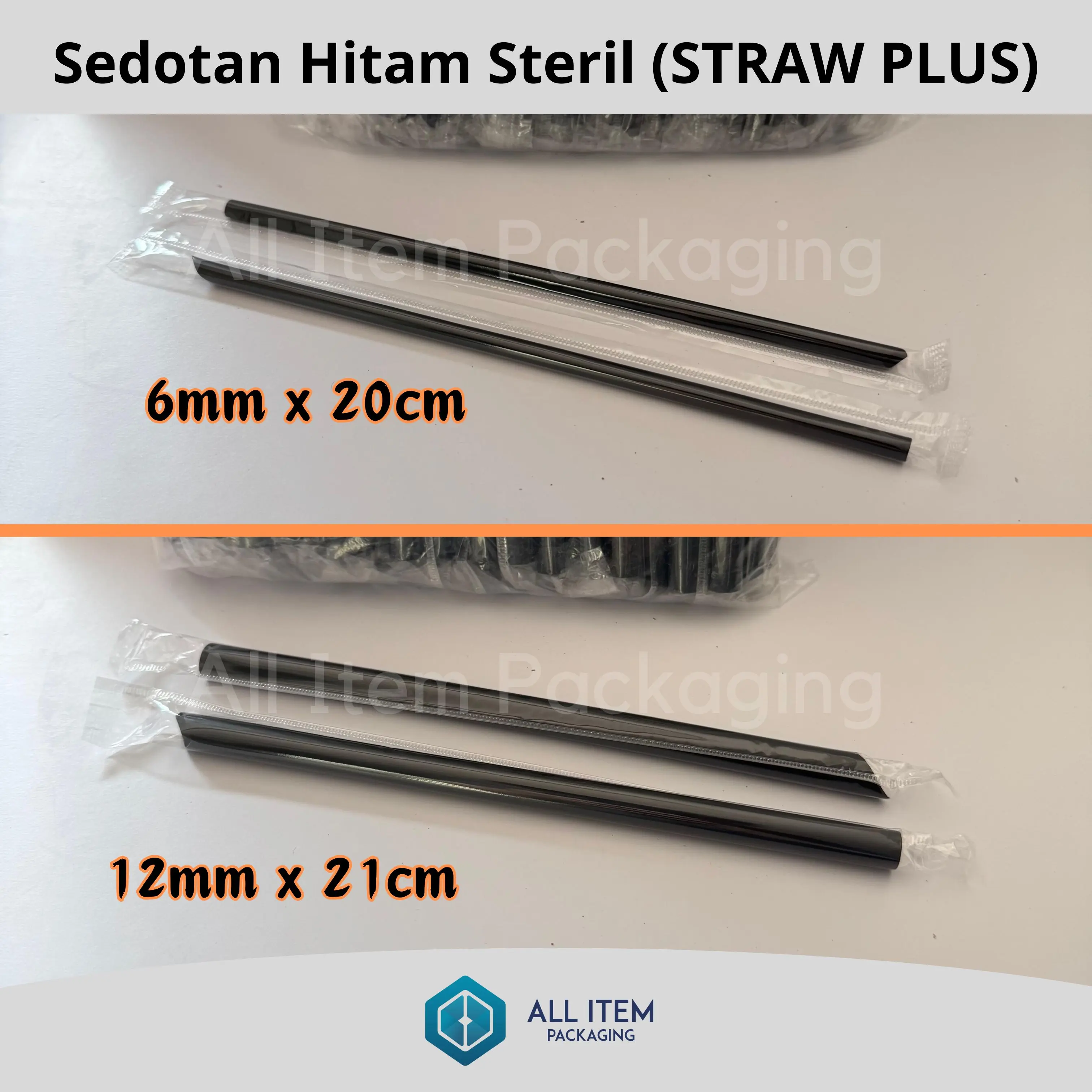 Sedotan Hitam Steril 6mm 12mm Merk PLATINUM STRAW Lancip Higenis Single Pack / 6mm x 20cm @250 Pcs / 12mm x 21cm @100 Pcs