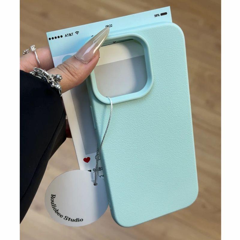 Vỏ họa tiết hạt vải màu trơn xanh thanh phù hợp với ốp lưng iPhone18/17/16/15 14/13/11/7/17pro/17promax 16 đơn giản cá tính 16plus mẫu mới 16pro