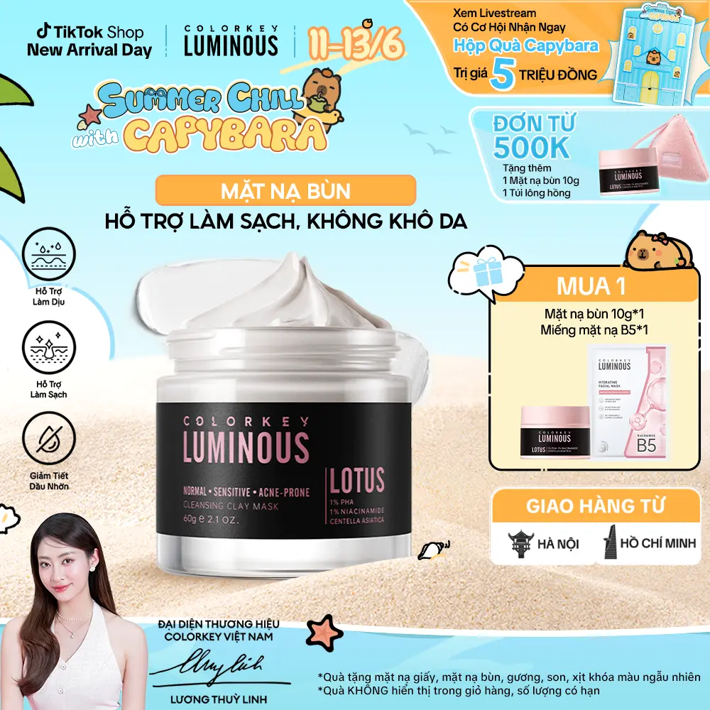 Mặt Nạ Bùn Colorkey Luminous Hỗ Trợ Làm Sạch Da Không Gây Khô Da Khi Dùng 60G/Hũ