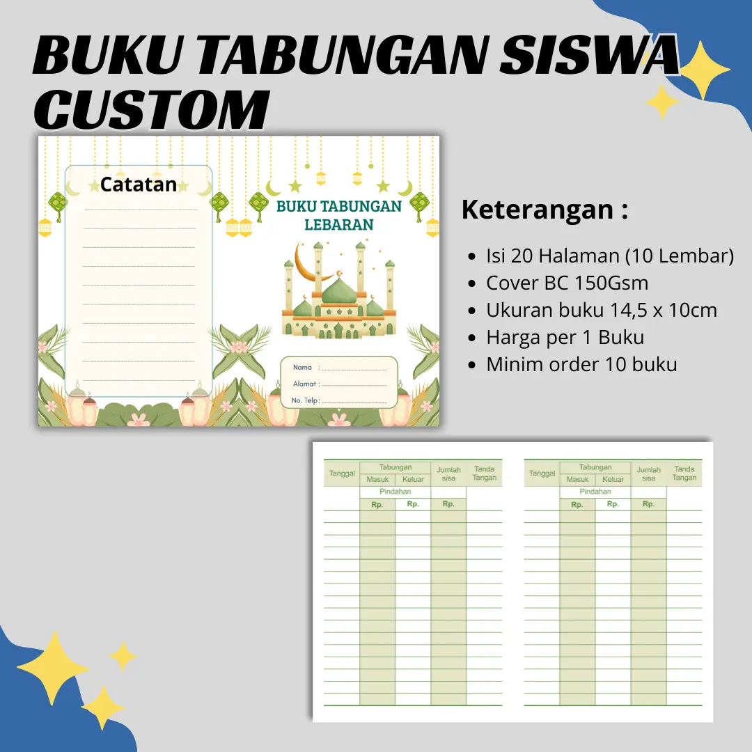 Buku Tabungan Siswa Custom Stationery isi 20 Halaman Kertas