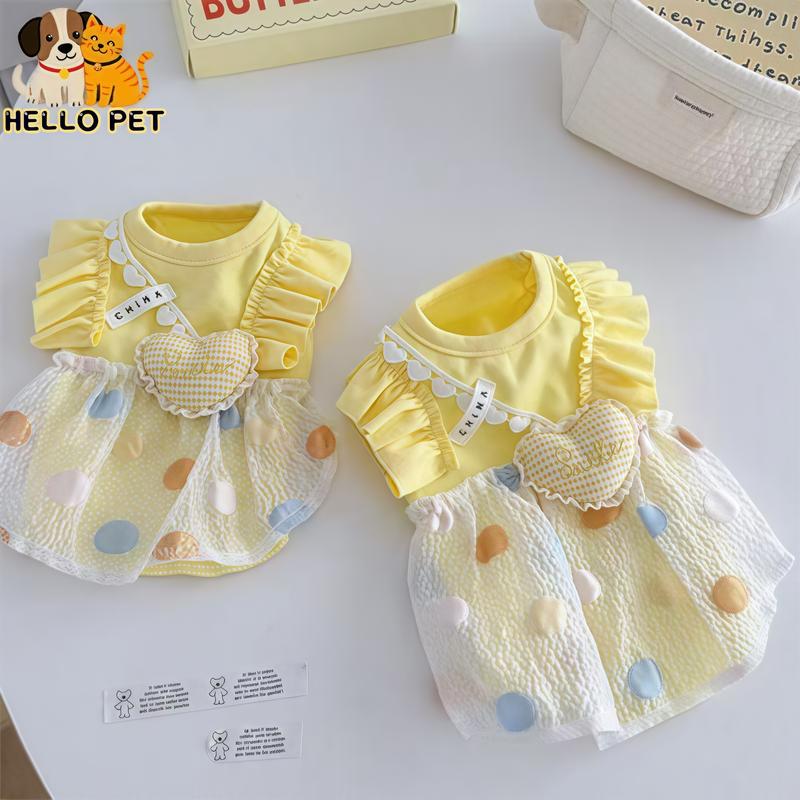 Quần áo thú cưng Bộ sưu tập mùa hè mới Áo tank top Mỏng và tươi mới Váy bong bóng tình yêu màu vàng Thích hợp cho mèo và chó cưng Cũng cho Teddy Bear