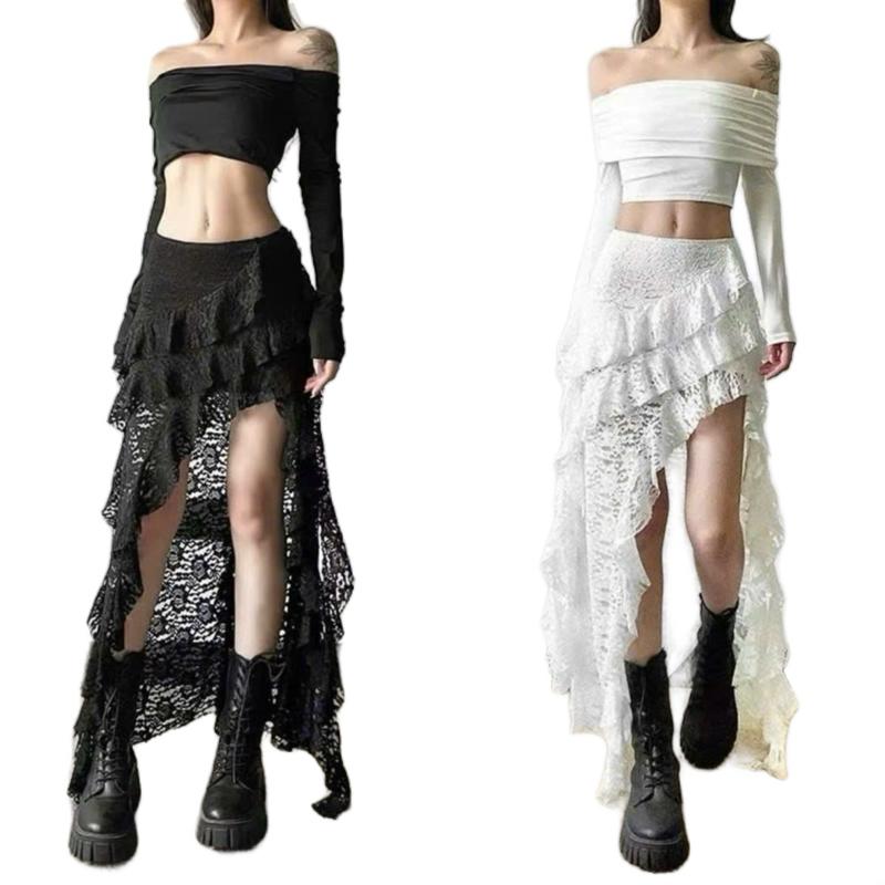  Chân váy ren lệch tà phá cách hình chụp thật  