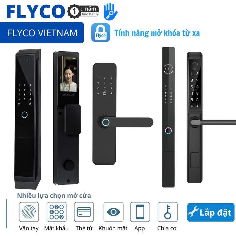   Lắp toàn quốc   Bản cải tiến 2025  Khóa thông minh Flyco dành cho Chung Cư Căn Hộ Gỗ Composite Thép Vân Gỗ Nhôm Xingfa cửa đẩy lùa kéo App TTLock - Bảo hành 1 năm - Face ID Mở Khóa Khuôn Mặt 