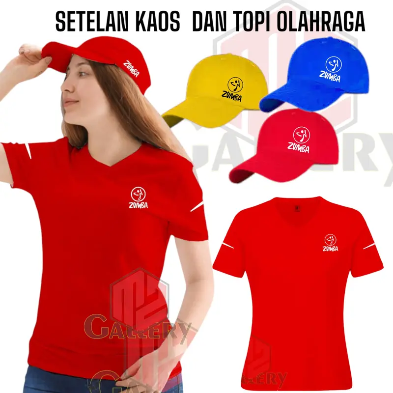Satu set kaos dan topi olahraga wanita zumba aerobic set baju atasan wanita senam bola volly basket jogging lari pagi jalan santai terbaru Sport Futsal 0