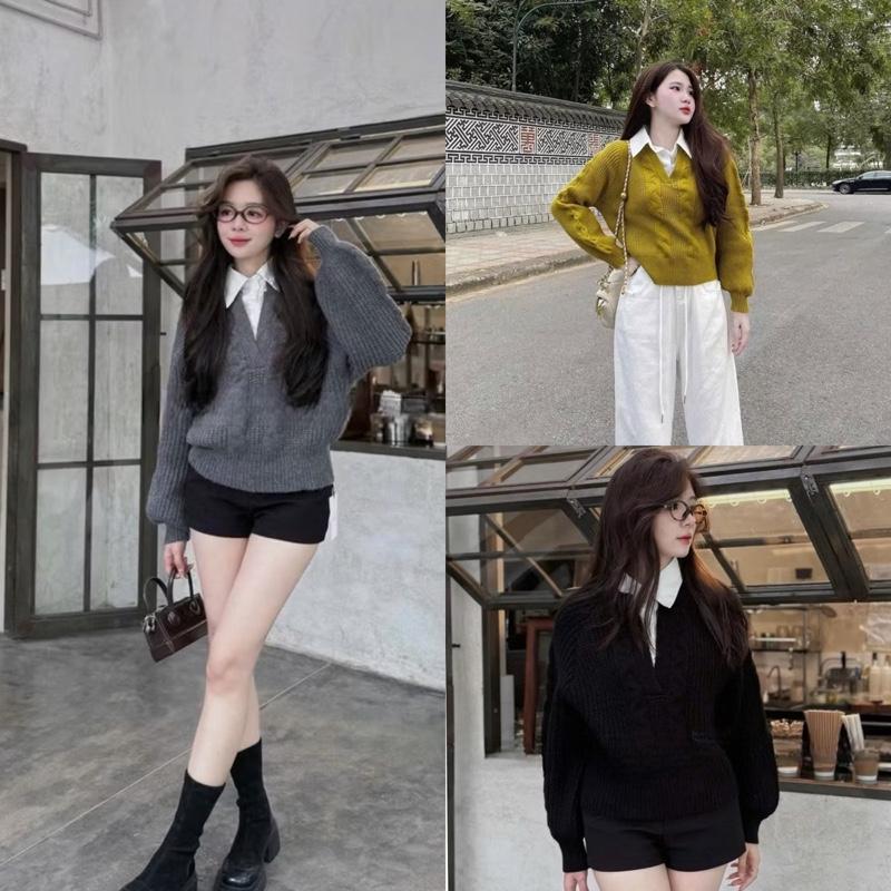 Áo Len Cổ Polo Vằn Thừng Dáng Vừa Cho Nữ Phong Cách Trẻ Trung Năng Động- TD100