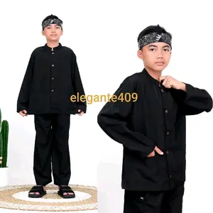 Setelan Baju Pangsi Polos Anak SD Kerah ciangi Bonus Iket Kepala Fashion Celana