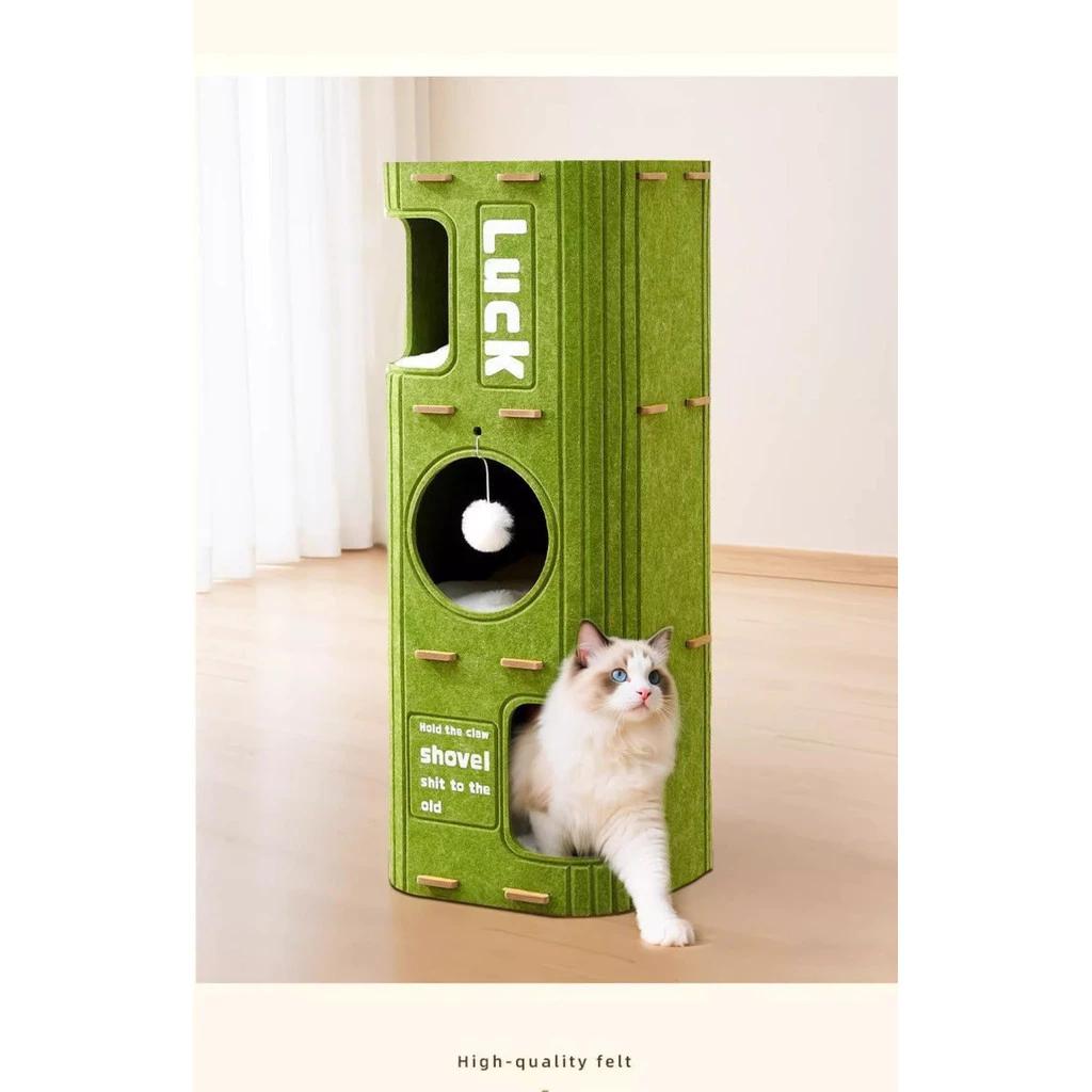 【PAPAPET】Rumah Kucing 3 Lapis Cat Tree Tempat Cakar Felt Multifungsi Hemat Ruang Untuk Banyak Kucing Panjat Kucing Sepanjang Musim dan Pohon Kucing Terintegrasi untuk Penggunaan di Rumah