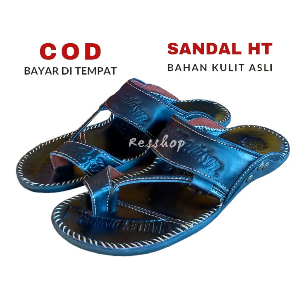 Sandal - Sandal Pria Sandal Santai Formal Resmi Kerja Sendal Murah Bahan Kulit Sapi Asli Warna Hitam Model Japit