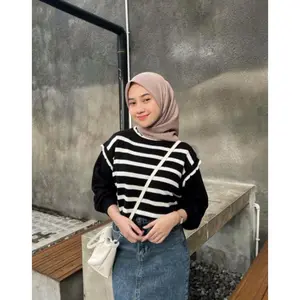 FEBIOLA KNIT ATASAN RAJUT WANITA LENGAN BALON MOTIF GARIS