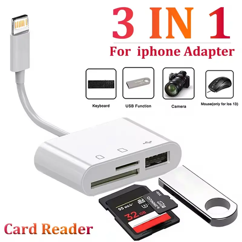 Bộ Chuyển Đổi Trung Tâm Đa Cổng, 3 Trong 1, Đầu Đọc Thẻ USB Type C, Tương Thích Với iPhone 15, Máy Tính Xách Tay, Huawei, Samsung, Bộ Chuyển Đổi OTG Micro SD SD TF USB