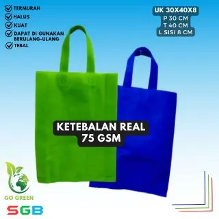1 LUSIN  ( 12 pcs ) Tas Spunbond Handle uk 30x40x8 / Goodie Bag / Tas Kain Polos 75 gsm