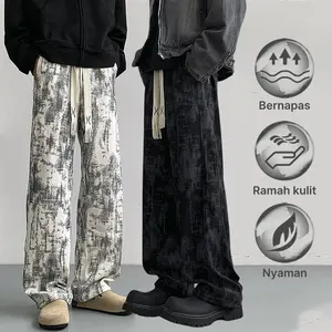 Barang spot Loose pants korean style Baggy corduroy pants 2025 Produk Baru yang Trendi Desain percikan tinta Berantakan tapi unik Pakaian yang cocok tidak sulit