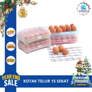 [Supermall] COD Tempat Penyimpanan Telur 15 Sekat Plastik | Kotak Telur | Egg Box Organizer