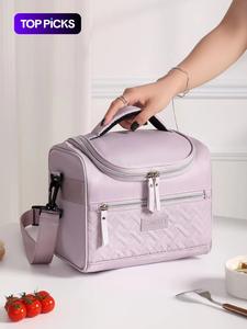 Bolsa para el almuerzo con parche de letras, esenciales para viajar, bolsa de hombro multifuncional, bolsa térmica portátil para camping y picnic
