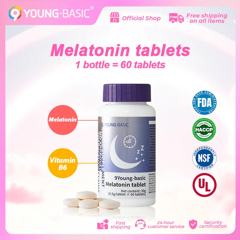 999FDA certified melatonin tablet  1 bottle , total 0.5g x 60 tablets，1 tablet contains: melatonin 0.2mg, vitamin B6: 0.2mg | Scientific formula