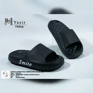 Vanchnee - Sandal Selop Unisex Font Smile Kekinian Casual Keren karet Empuk EVA Pria