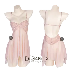 DeSecrettz Naomi Lingerie Dress Baju Tidur Transparan Feminin Soft Lace Bra Tanpa Busa Free Size Premium Satin Dewasa Midi Rayon Piyama Bumil