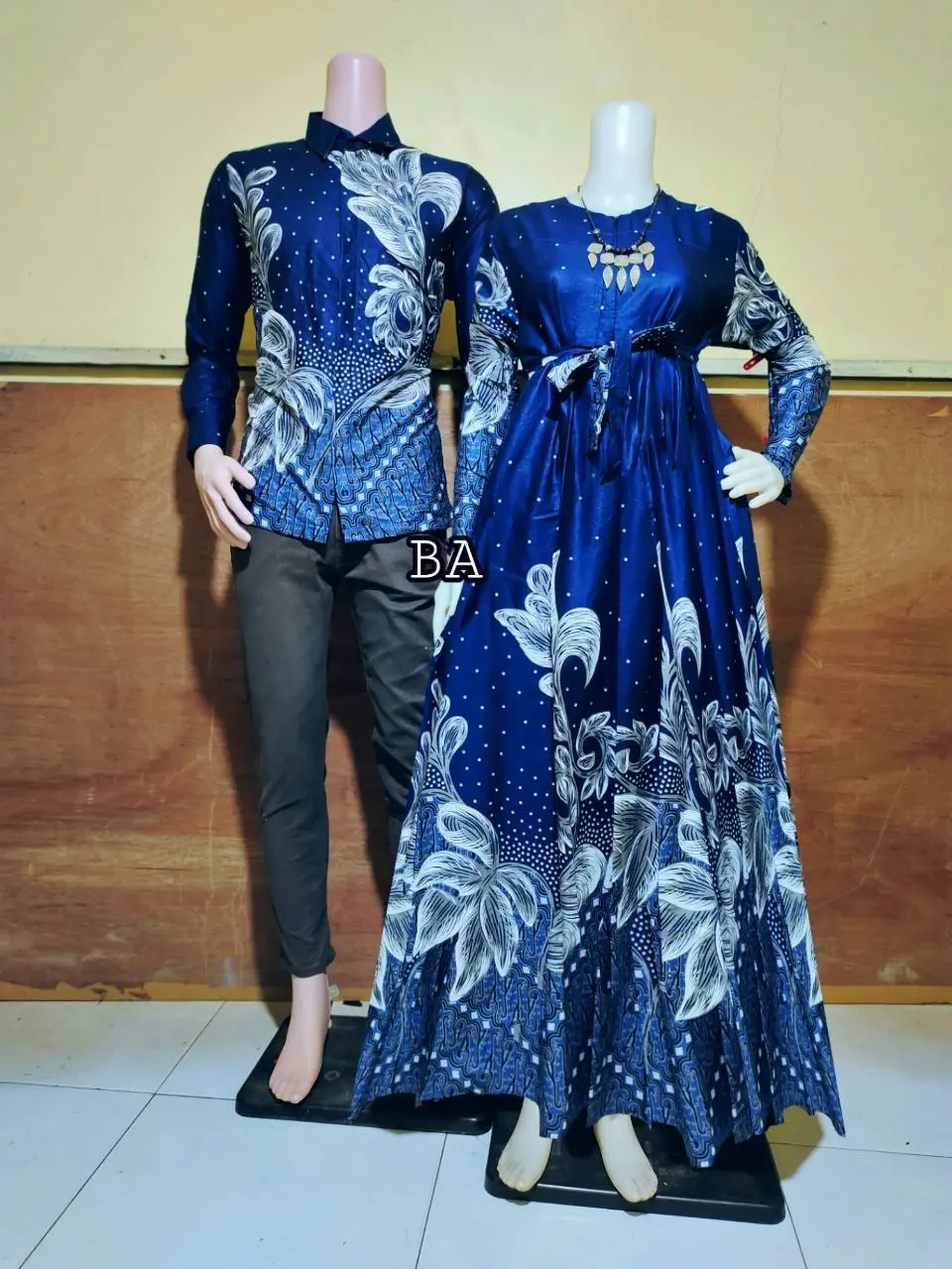 Batik Couple Kemeja Batik Gamis Batik Modern katun muslim Baju Wanita Pasangan Dress Motif Sarimbit Kondangan Keluarga Ibu Ibu Lebaran Biru Hitam