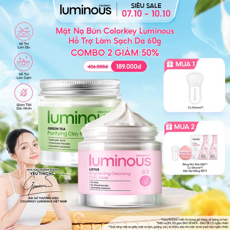 Mặt Nạ Bùn Khoáng Hoa Sen/Trà Xanh Colorkey Luminous Phù Hợp Da Nhạy Cảm Làm Sạch Lỗ Chân Lông & Hỗ Trợ Dưỡng Sáng Da 60g