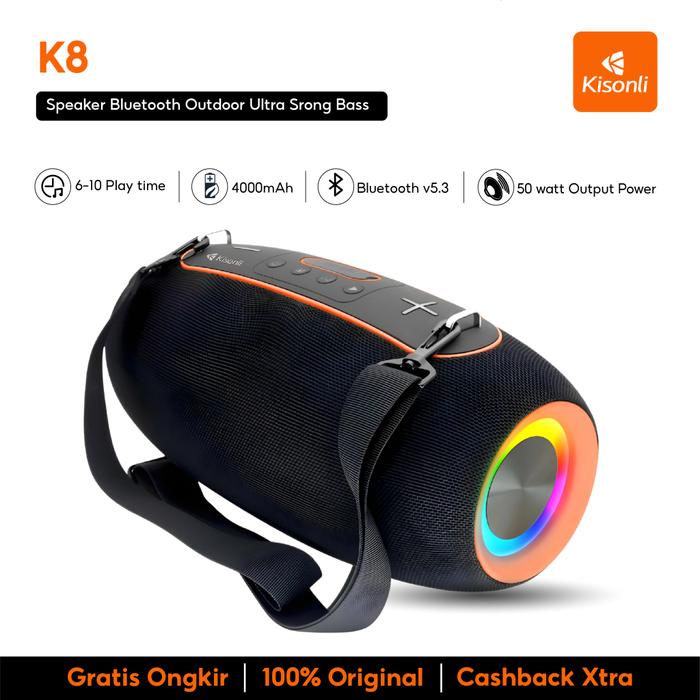 Promo KISONLI Speaker Bluetooth Outdoor K8 Ultra Strong Bass 50W RGB ...