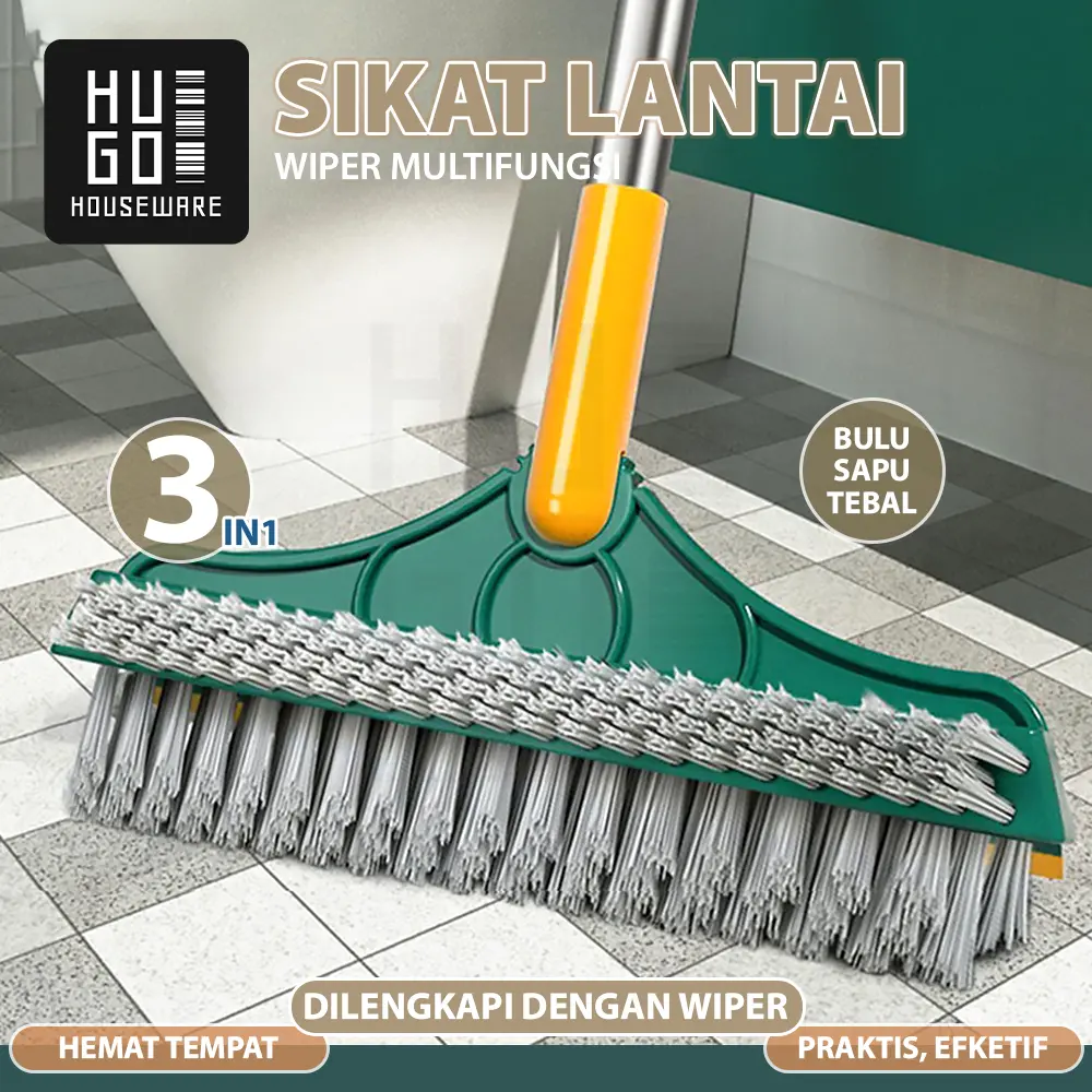 BISA COD Sikat Lantai Kamar Mandi Toilet 3 in 1 Sikat Pembersih WC Praktis Multifungsi Serokan Air Gagang Panjang