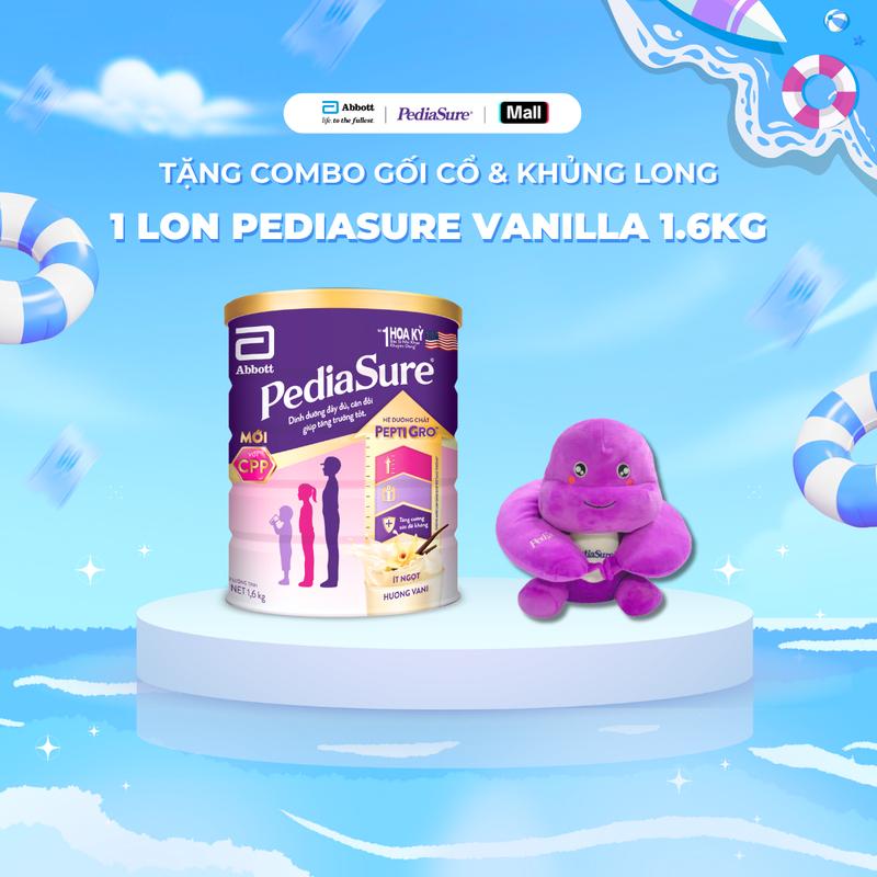   TẶNG COMBO GỐI CỔ + KHỦNG LONG PEDIASURE  1 Lon Sữa PediaSure Dạng Bột Hương Vani Ít Ngọt 1.6kg 
