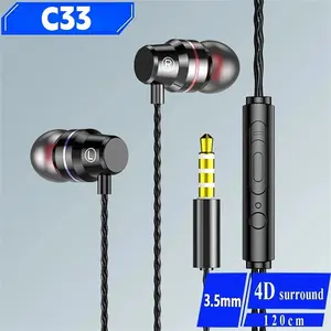 3.5mm In-Ear Wired Earphone Earbuds Earphone Musik Olahraga Gaming Headset Dengan Mikrofon