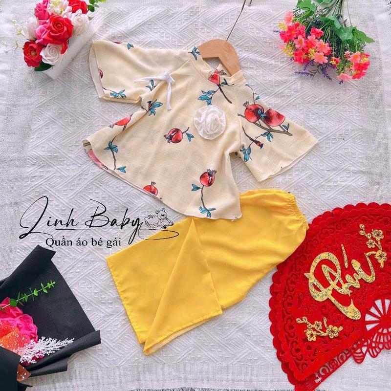   8_16ky  sét đồ lam  áo bà ba có đính hoa  quần dài cho bé gái dưới 4tuổi 