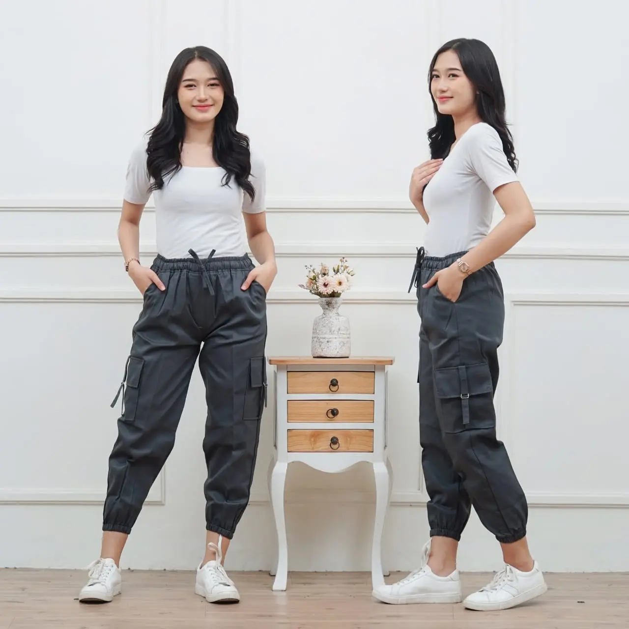 Celana Joger Cargo Tactical Wanita Panjang / Cargo Pants Tali / Saku Samping / Size Jumbo sampai 75 kg