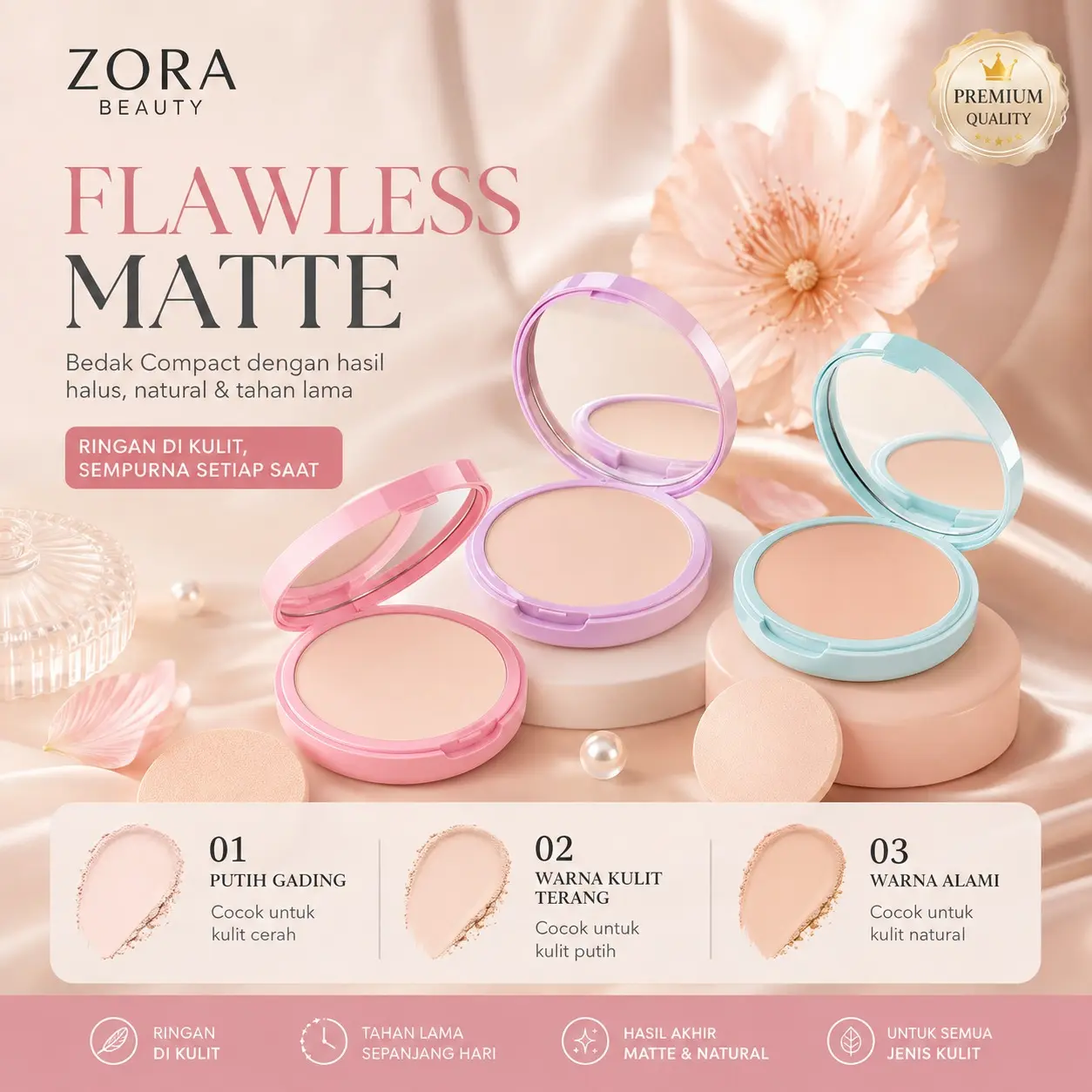 Zora Beauty - [COD] Bedak Padat Compact Powder LA200 5214 Wajah Pressed Oil Control Waterproof Tahan Minyak Tahan Air