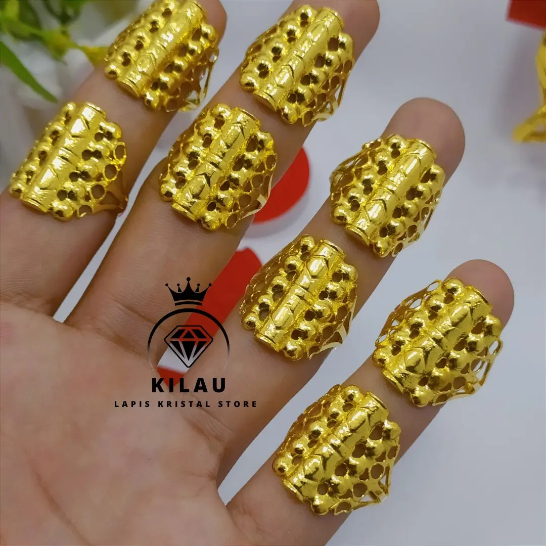 Cincin motif bambu sepuh emas 24k lapis kristal