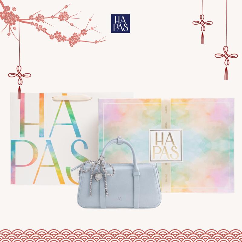 MỚI Set Quà Tặng Túi Xách Nữ Cầm Tay Dáng Trống Tidy Mơ Xanh Ghi Size 22 HAPAS - Tặng Kèm Phụ Kiện Charm