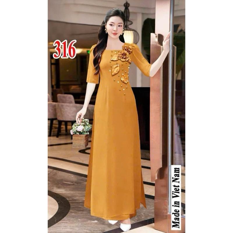  Ms 316 Đầm Giả Áo Dài Cho Mẹ. Chất Lụa Mango Mềm Mịn Co Giãn Nhẹ. Đầm Trung Niên Thiết Kế 