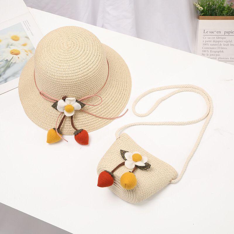 Tsabit Topi anak BISA LIPAT Topi JERAMI TAS + TOPI Musim Panas Gaya Korea CAHAYA 6