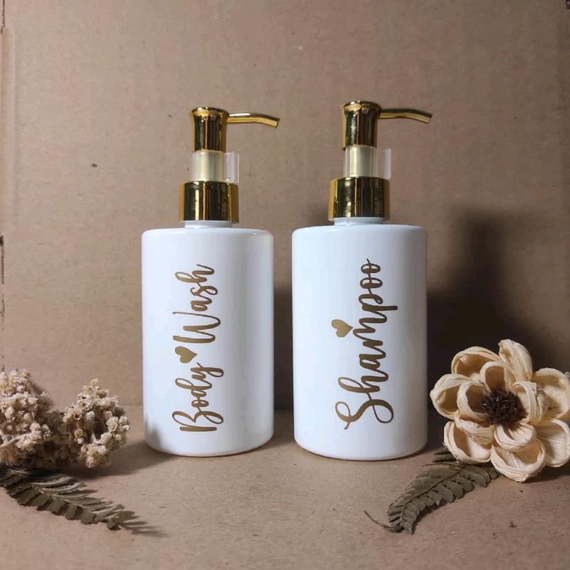 Botol Sabun Cair 250ml Botol Sabun dan Botol Sampo Putih Hitam Botol Sabun Shampo Aesthetic Gold Silver Pump Plastik (TB1) 1