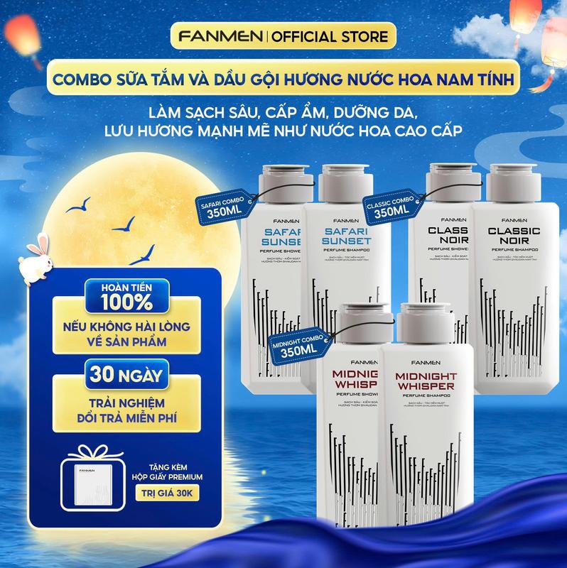 [350ml] Combo Sữa tắm và Dầu gội hương nước hoa Fanmen nam tính, Sữa tắm nam giúp làm sạch sâu cấp ẩm dưỡng da, Dầu gội sạch gàu nuôi dưỡng tóc lưu hương mạnh mẽ như nước hoa cao cấp giành riêng cho nam giới, tặng hộp PreT khi mua combo sản phẩm