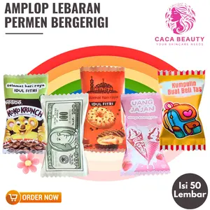 5 Pack Amplop Lebaran 2026 Bentuk Permen Bergerigi - Ukuran 6cm X 10cm