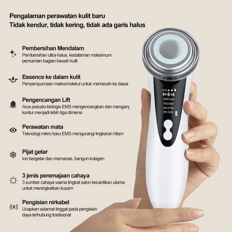 AmazeFan 4in1 setrika alat facial wajah Anti Anging alat pengecil poripori pembersih komedo wajah elektrik ion pijat face roller massager setrika kecantikan wajah RF/anti-kerut/Pemutihan/Pembersihan 2