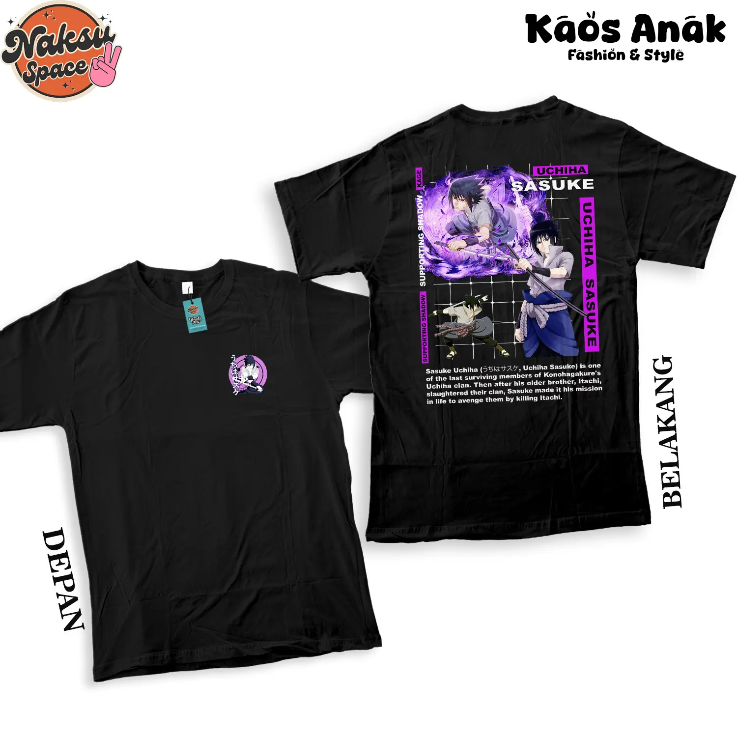 KAOS STREETWEAR ANAK UCHIHA SASUKE BAJU ANIME ANAK