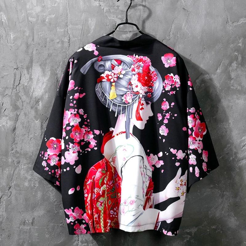 Kimono ngắn Tay Mùa Hè, Unisex, Dành Cho Nam, Thời Trang Đường Phố Nhật Bản, Quần Áo Trang Phục Samurai, Áo Mỏng, Áo Sơ Mi Nam Phong Cách Hawaii Màu Đen Shirt Menswear 5