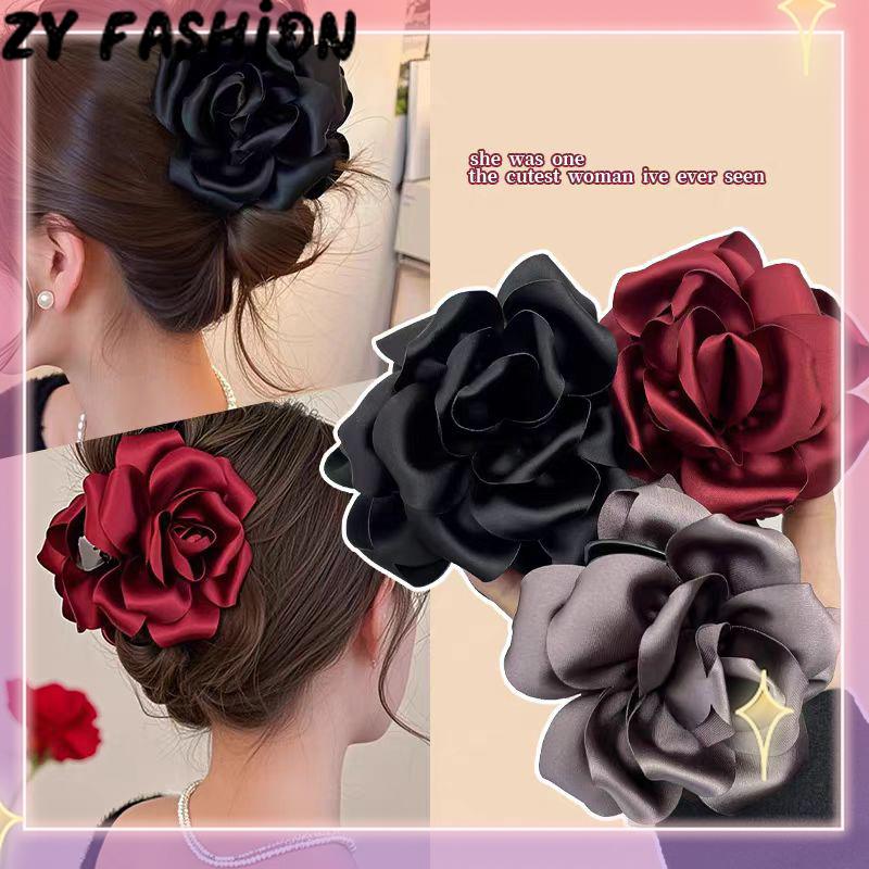 Kẹp Tóc Hoa Hồng Satin, Thanh Lịch Và Thời Trang, Dành Cho Nữ, Phong Cách Hàn Quốc, Kẹp Cá Mập, Thích Hợp Cho Tóc Đuôi Ngựa Của Bé Gái, Kẹp Tóc, Phụ Kiện Tóc