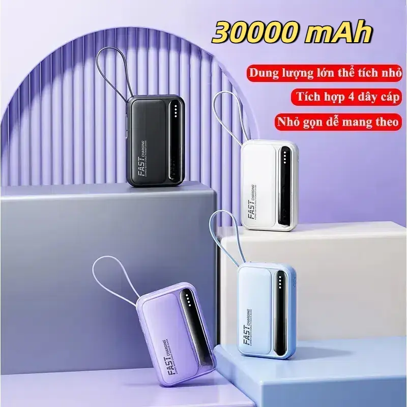 Bộ sạc dự phòng Chính hãng 30000mah 120w Bộ sạc pin dự phòng thông minh Tích hợp cáp sạc Thích hợp cho tất cả các loại điện thoại Nhỏ gọn và dễ mang theo