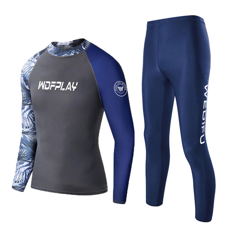 WDFPLAY men's UV Sun Protection Long Sleeve Rash Guard Wetsuit Swimsuit Top Diving Suit Men Split Long-Sleeved Trousers Sunscreen Quick-Drying Snorkeling Mother Clothing 1